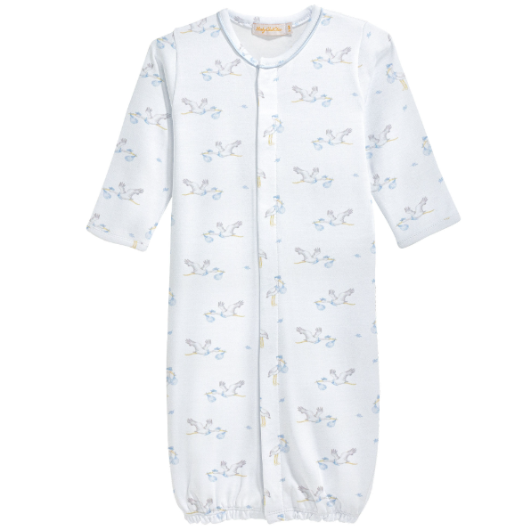 Tiny Storks Boy Printed Convertible Gown w/ Piping