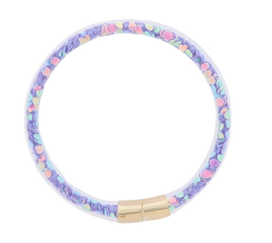 Kids Purple Confetti Large Tube Hearts Bracelet