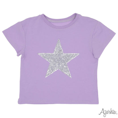 Lavender Boxy Tee with Silver Sequin Star