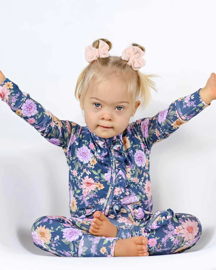 Anna Ruffled Convertible Romper – Bamboo Poppy Footie/Romper