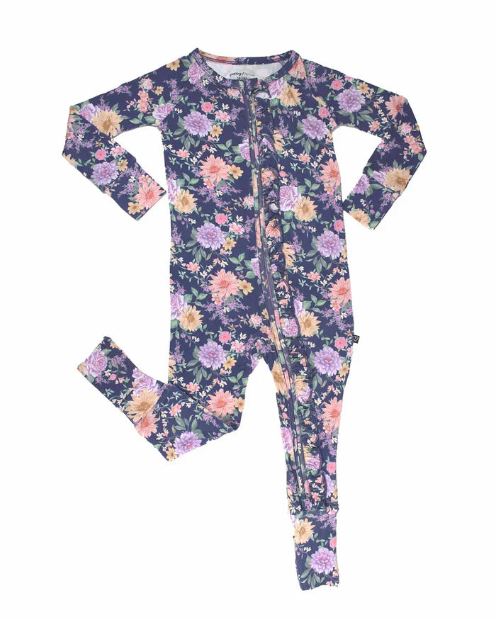 Anna Ruffled Convertible Romper – Bamboo Poppy Footie/Romper