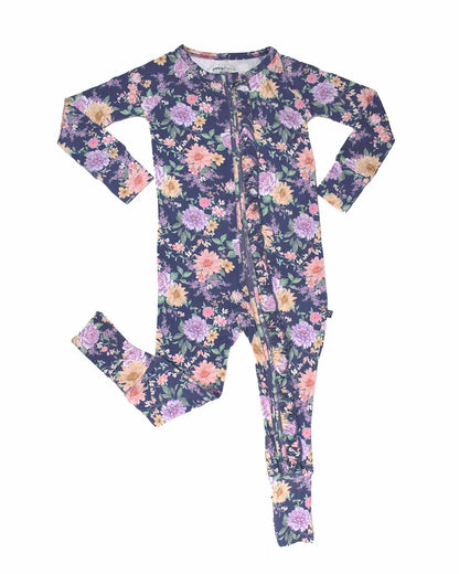 Anna Ruffled Convertible Romper – Bamboo Poppy Footie/Romper