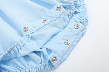 Blue and White Smocked Bubble Romper