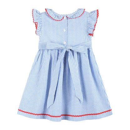 Blue Gingham Crawfish Smocked Dress