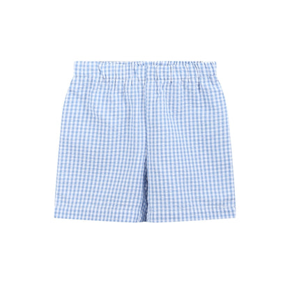 Blue Gingham Crawfish Smocked Shirt and Shorts Set