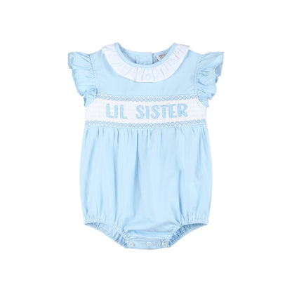 Blue Lil Sister Smocked Romper