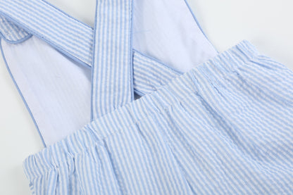 Blue Seersucker Easter Bunny Shortalls