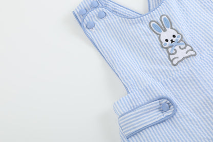 Blue Seersucker Easter Bunny Shortalls