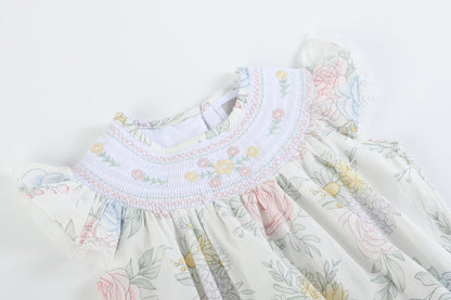 Bouquet Floral Smocked Flutter Romper