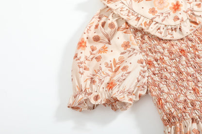 Brown Floral Collared Dress