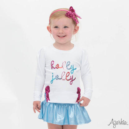 Sequin Holly Jolly Sweatshirt with Hot Pink Bows – Girls Holiday Top