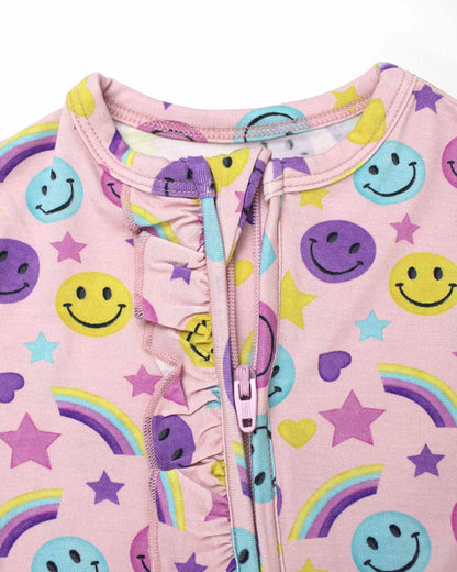 Smiley Rainbow Ruffled Zippered Footie – Bamboo Baby Sleeper