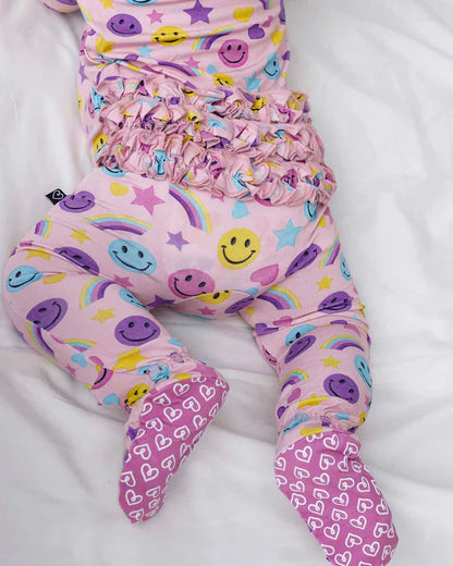 Smiley Rainbow Ruffled Zippered Footie – Bamboo Baby Sleeper