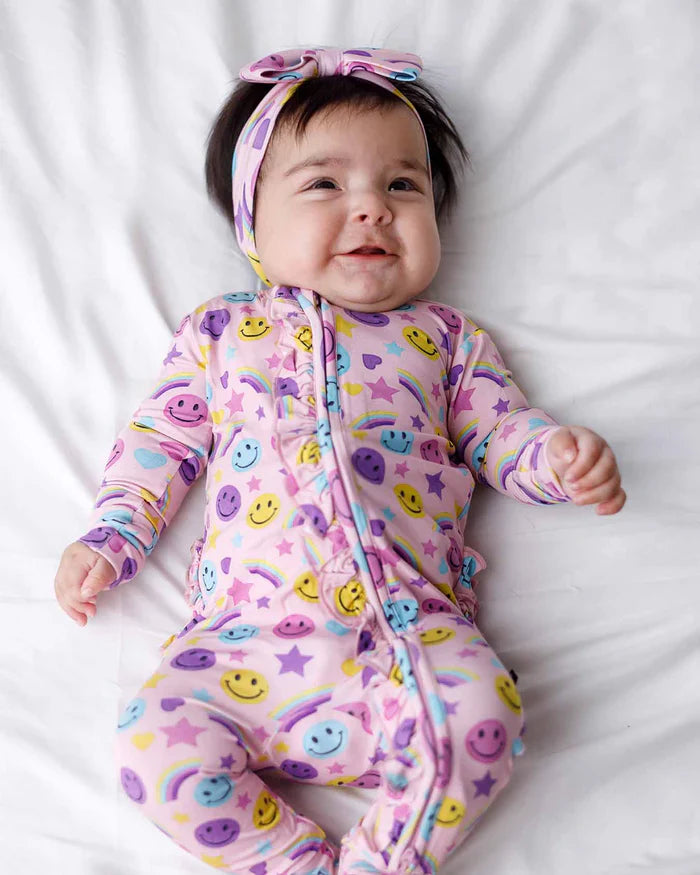 Smiley Rainbow Ruffled Zippered Footie – Bamboo Baby Sleeper
