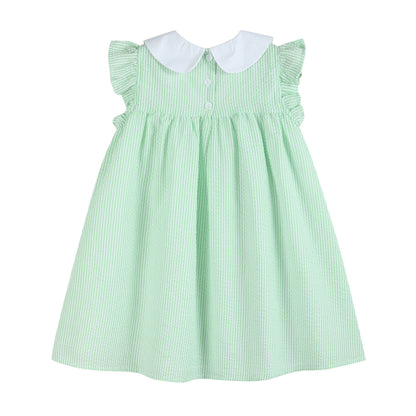 Green Seersucker Easter Bunny Ruffle Dress