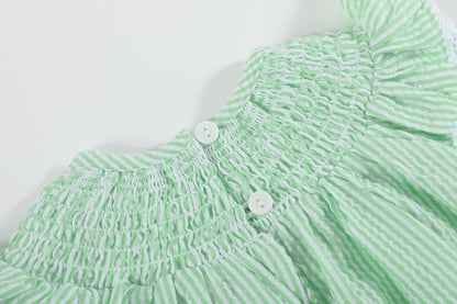 Green Seersucker Easter Bunny Smocked Flutter Romper