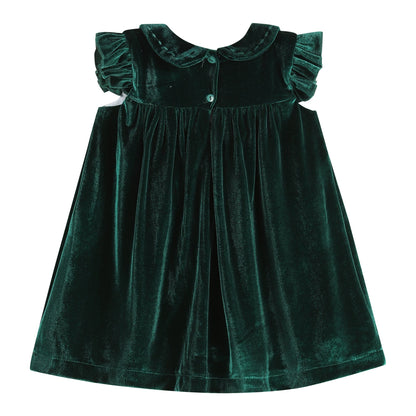 Green Velvet Ruffle Dress