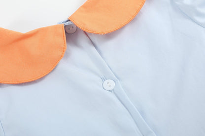 Light Blue Pumpkin Applique Collared Dress