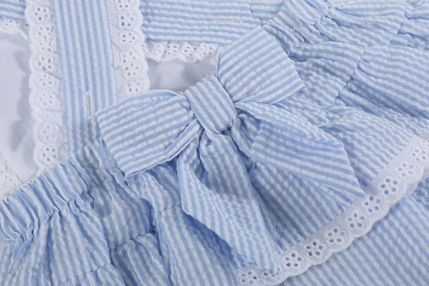 Light Blue Seersucker Easter Bunny Ruffle Romper