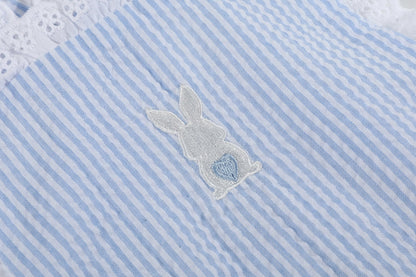 Light Blue Seersucker Easter Bunny Ruffle Romper