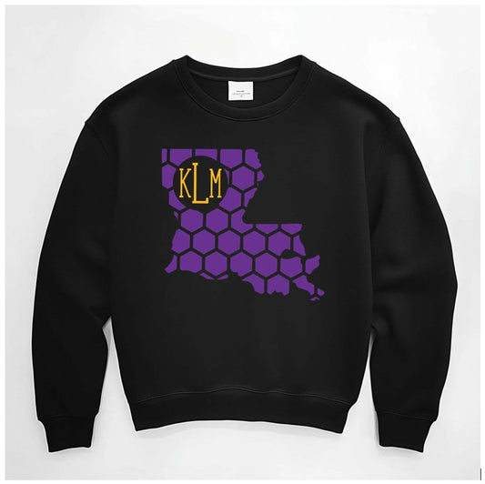 Louisiana Honeycomb Crewneck Sweatshirt-Rogue Magnolia Custom Designs