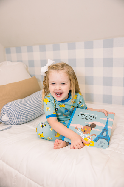 Aya & Pete in Paris Organic Cotton Kids Pajamas & Book Set-Rogue Magnolia Custom Designs