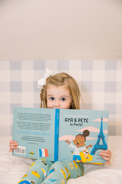 Aya & Pete in Paris Organic Cotton Kids Pajamas & Book Set-Rogue Magnolia Custom Designs