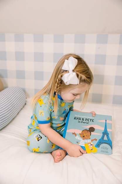 Aya & Pete in Paris Organic Cotton Kids Pajamas & Book Set-Rogue Magnolia Custom Designs