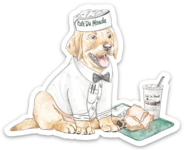 Cafe Du Monde Puppy Waiter Die Cut Stickers-Rogue Magnolia Custom Designs