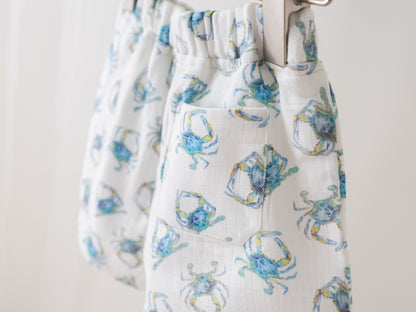 Catching Crabs Organic Muslin Shorts-Rogue Magnolia Custom Designs