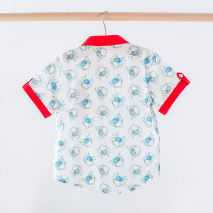 Catching Crabs Kid's Short Sleeve Collared Shirt-Rogue Magnolia Custom Designs
