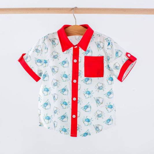Catching Crabs Kid's Short Sleeve Collared Shirt-Rogue Magnolia Custom Designs
