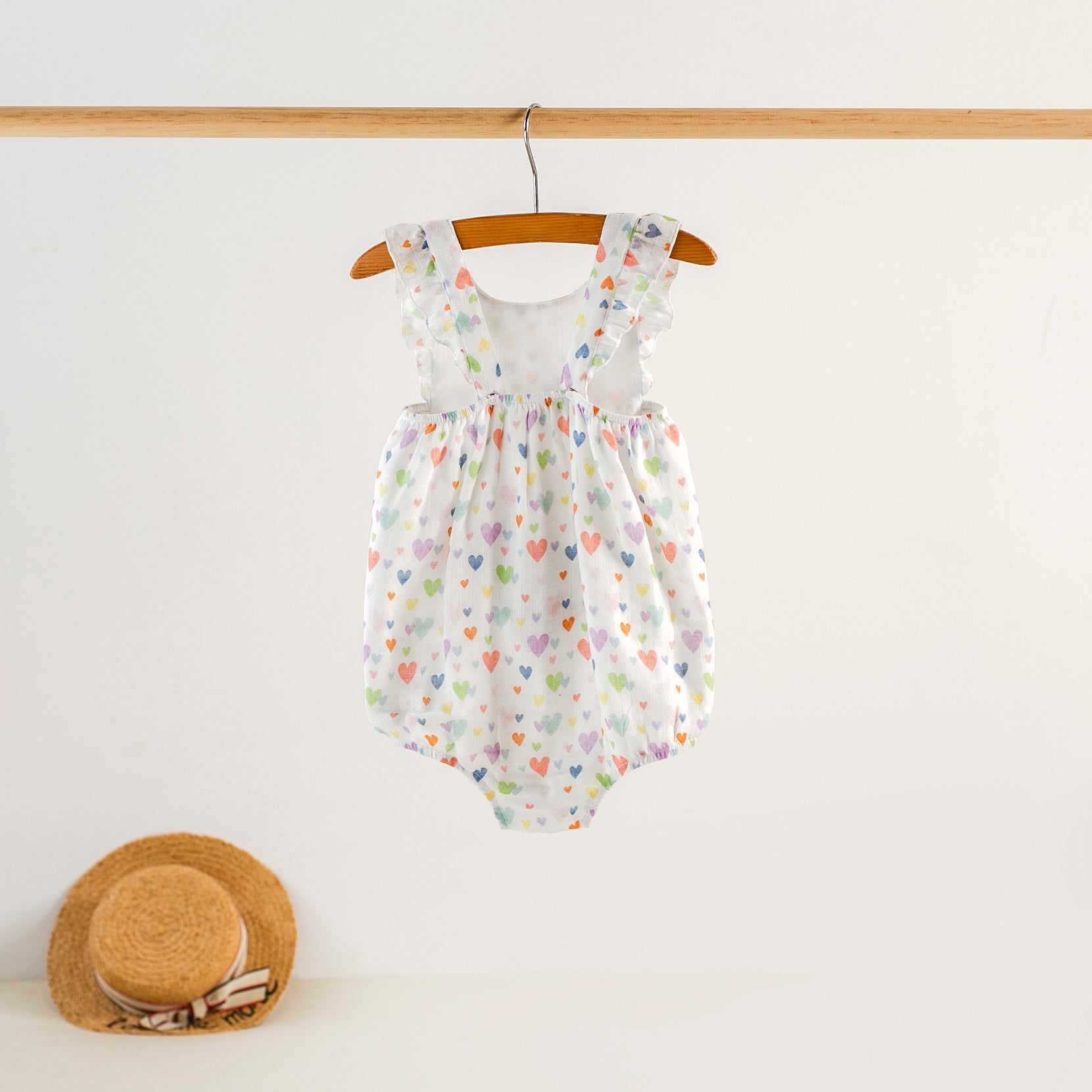 Confetti Hearts Organic Muslin Bubble Romper-Rogue Magnolia Custom Designs