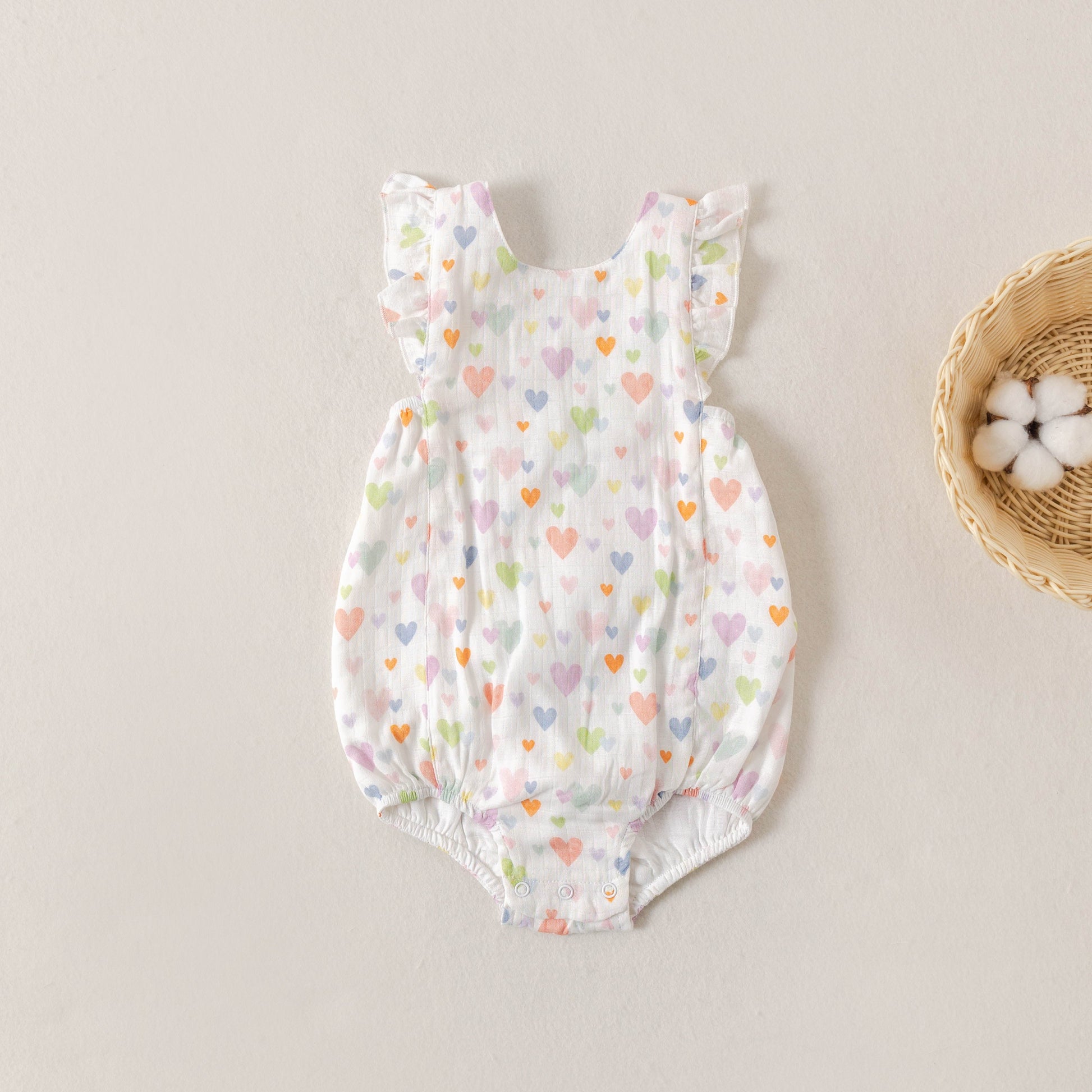 Confetti Hearts Organic Muslin Bubble Romper-Rogue Magnolia Custom Designs
