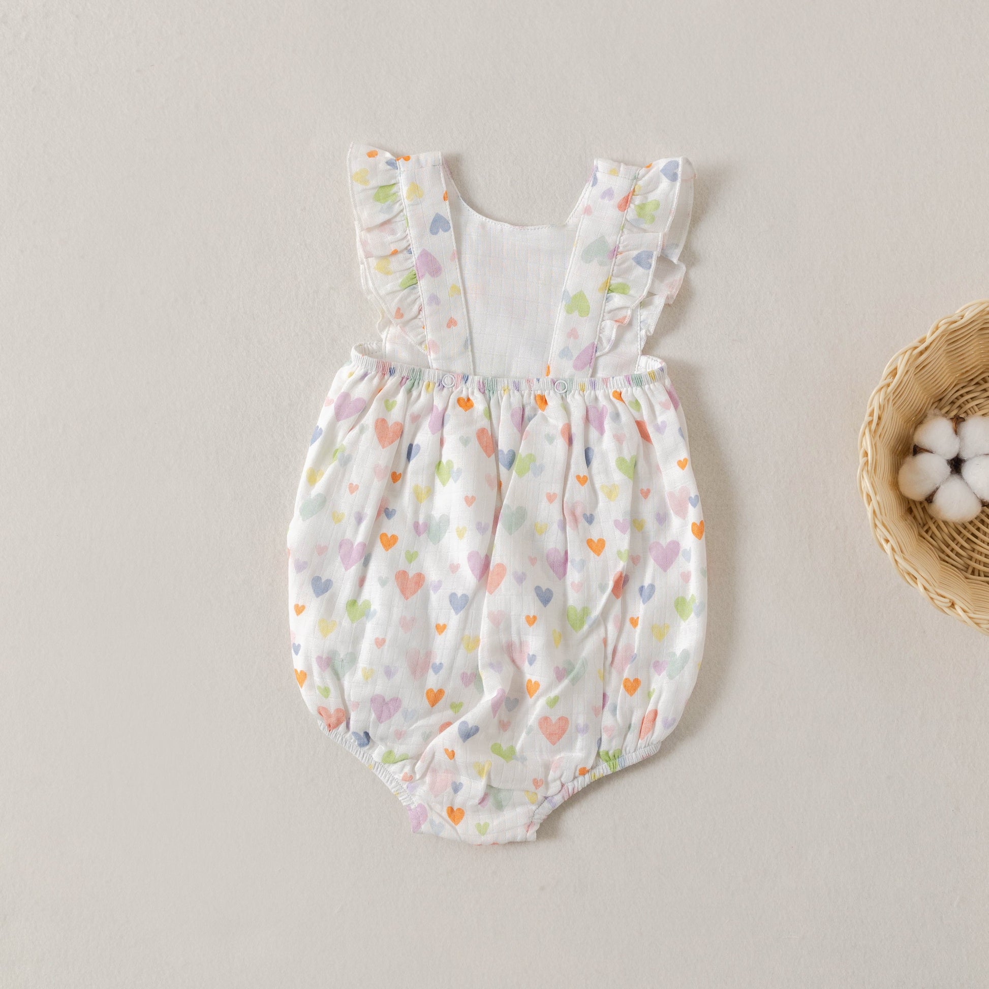 Confetti Hearts Organic Muslin Bubble Romper-Rogue Magnolia Custom Designs
