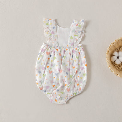 Confetti Hearts Organic Muslin Bubble Romper-Rogue Magnolia Custom Designs