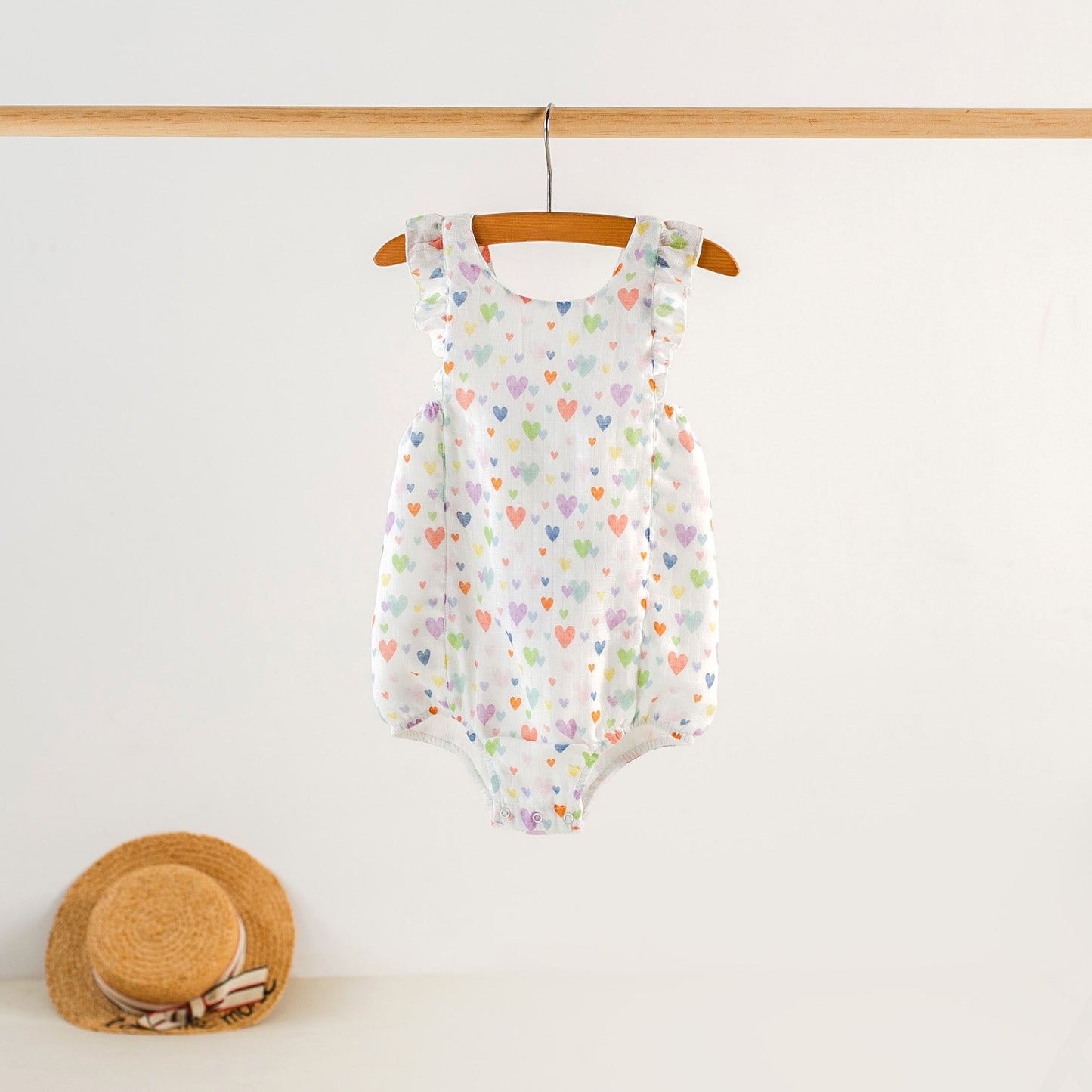 Confetti Hearts Organic Muslin Bubble Romper-Rogue Magnolia Custom Designs