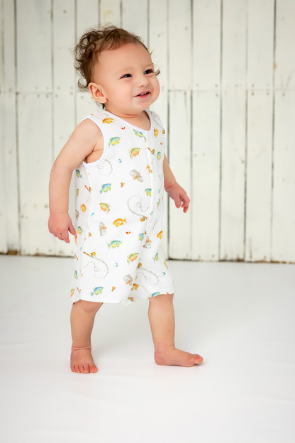Gone Fishing Organic Muslin Shortalls-Rogue Magnolia Custom Designs