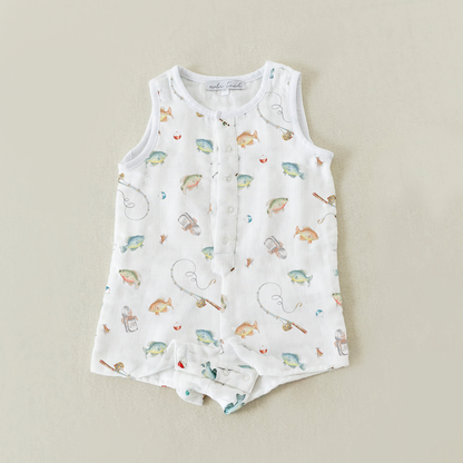 Gone Fishing Organic Muslin Shortalls-Rogue Magnolia Custom Designs