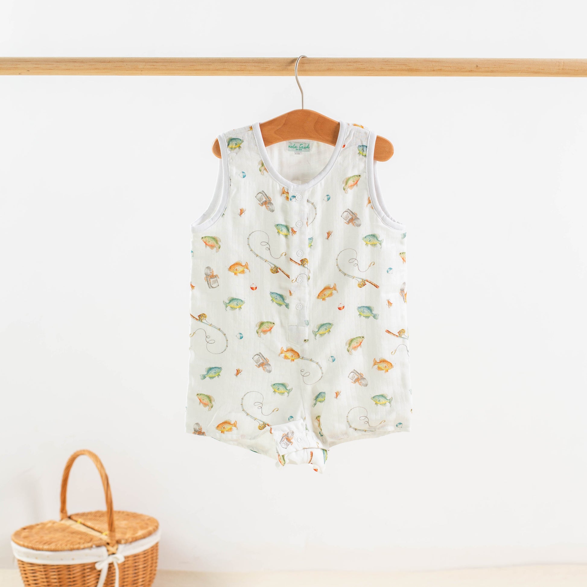 Gone Fishing Organic Muslin Shortalls-Rogue Magnolia Custom Designs