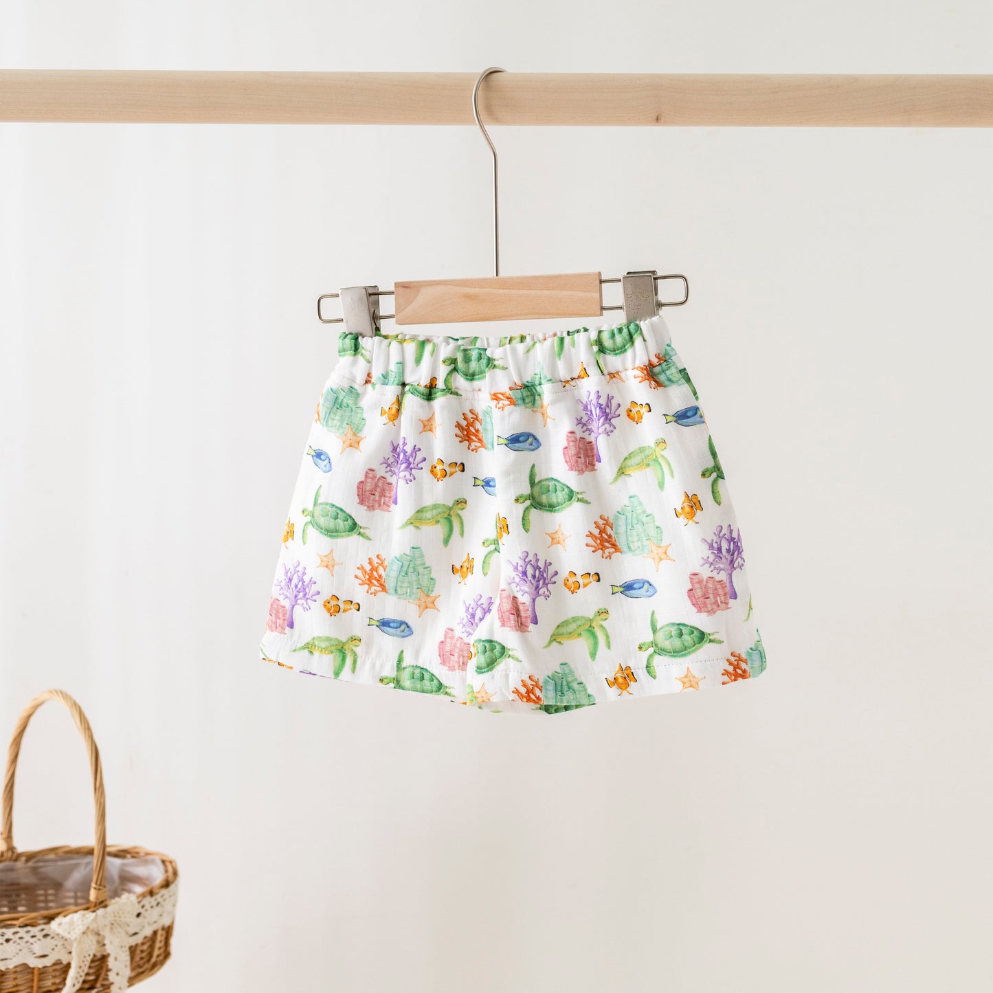Just Keep Swimming Organic Muslin Shorts-Rogue Magnolia Custom Designs