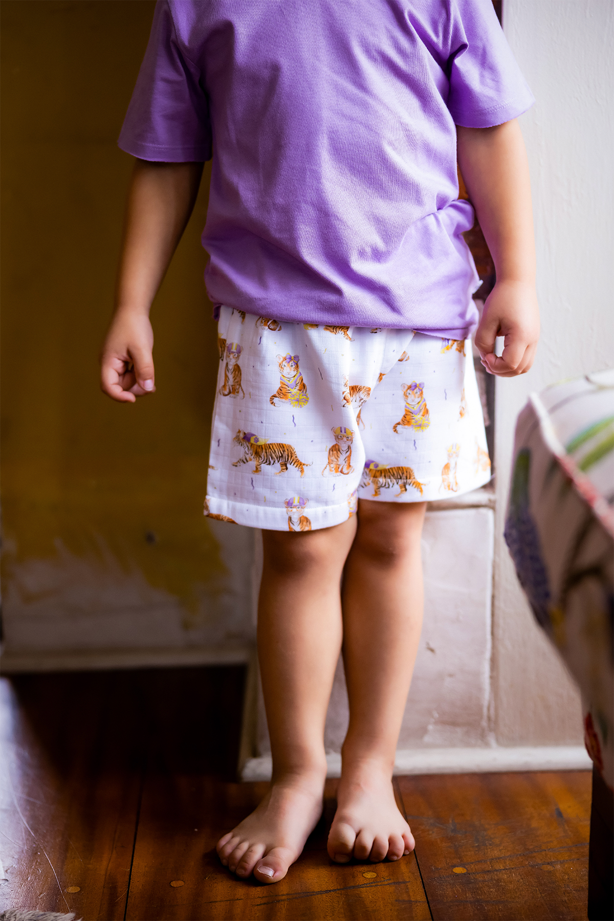 MVC: Louisiana Tigers Organic Muslin Shorts-Rogue Magnolia Custom Designs