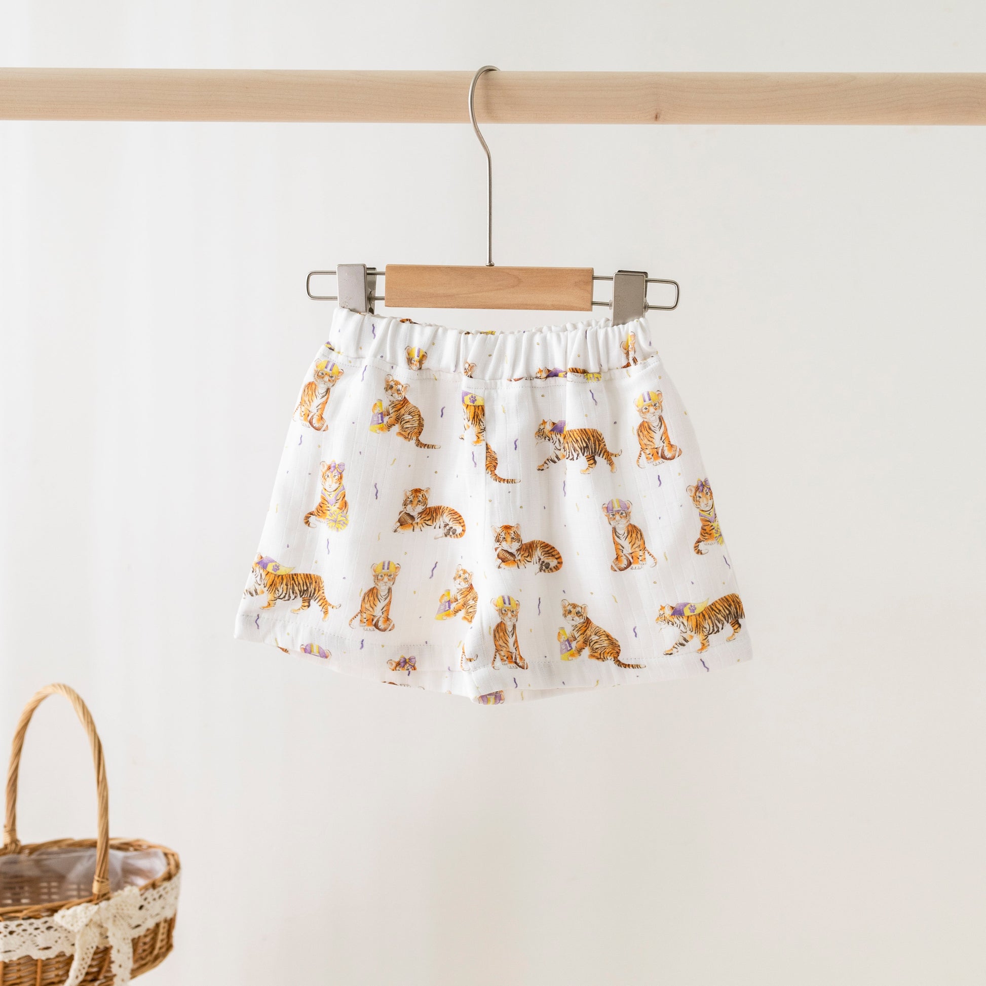 MVC: Louisiana Tigers Organic Muslin Shorts-Rogue Magnolia Custom Designs