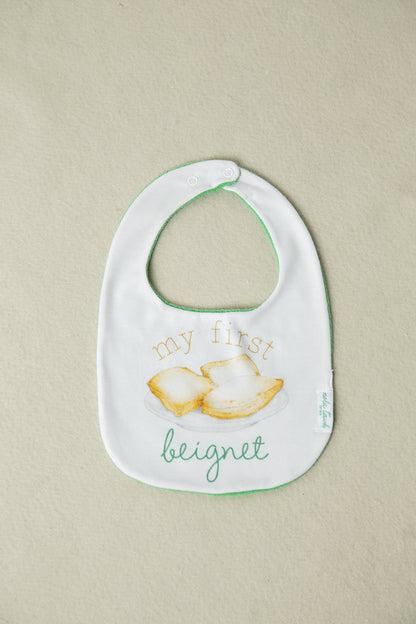 My First Beignet Organic Cotton Baby Bib-Rogue Magnolia Custom Designs