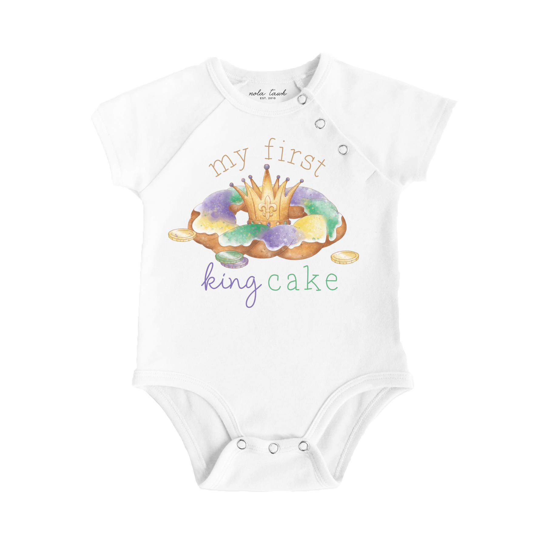 My First King Cake Organic Cotton Baby Onesie-Rogue Magnolia Custom Designs