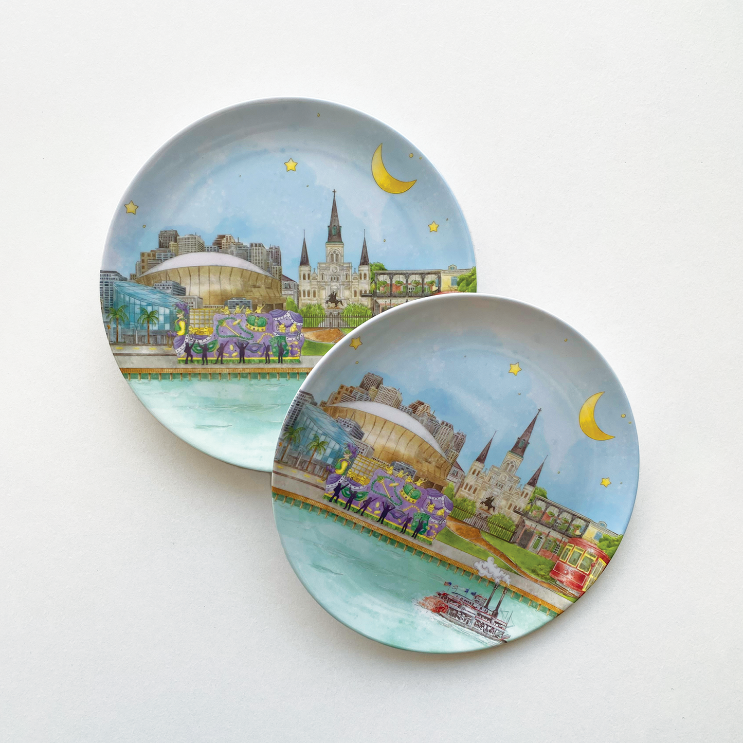 New Orleans Skyline Melamine Dessert Plates-Rogue Magnolia Custom Designs