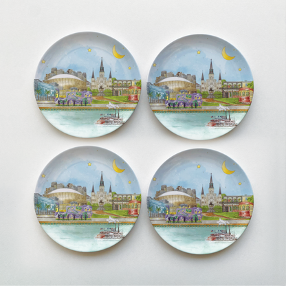 New Orleans Skyline Melamine Dessert Plates-Rogue Magnolia Custom Designs