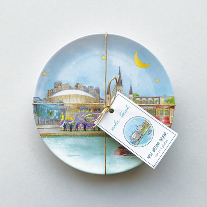 New Orleans Skyline Melamine Dessert Plates-Rogue Magnolia Custom Designs