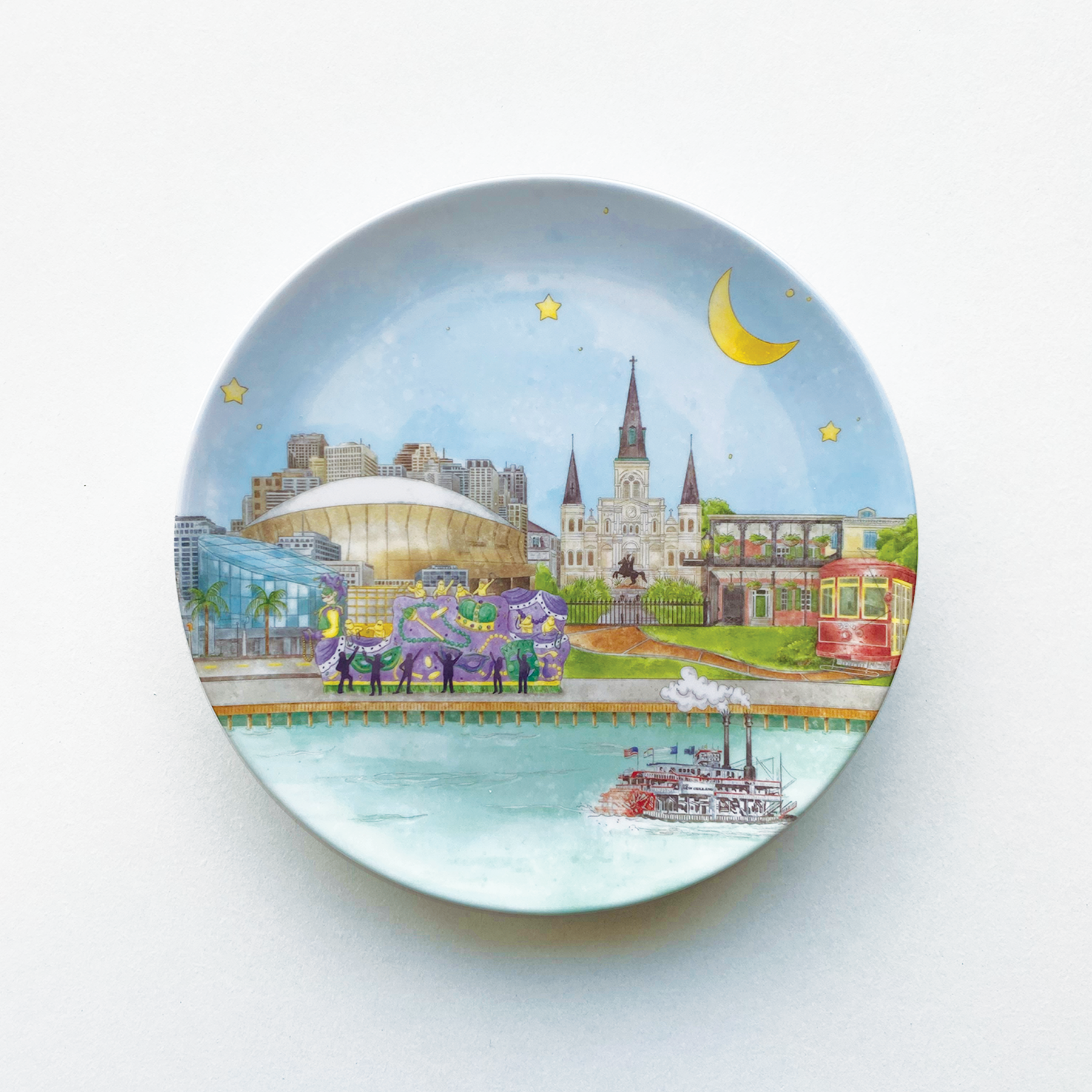 New Orleans Skyline Melamine Dessert Plates-Rogue Magnolia Custom Designs