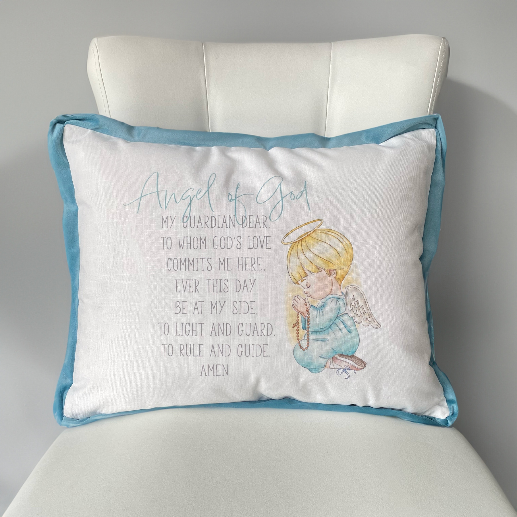 Blue Guardian Angel Printed Pillow-Rogue Magnolia Custom Designs